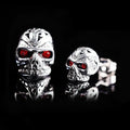 Retro red eye skull stud earrings with alloy construction and electroplated finish