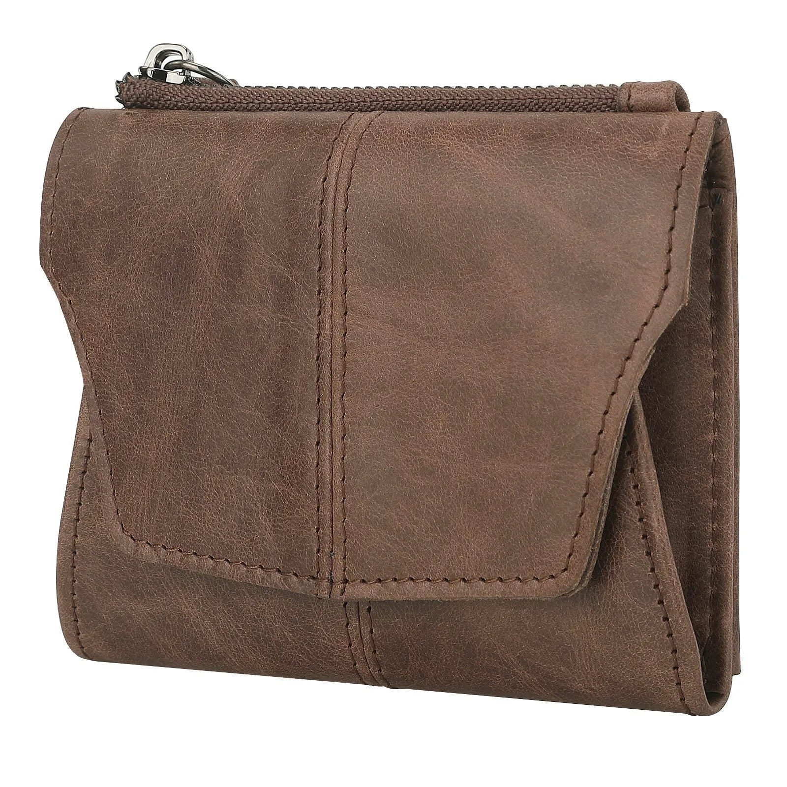 Genuine cowhide leather coin purse with lock closure and RFID anti-theft protection in retro design