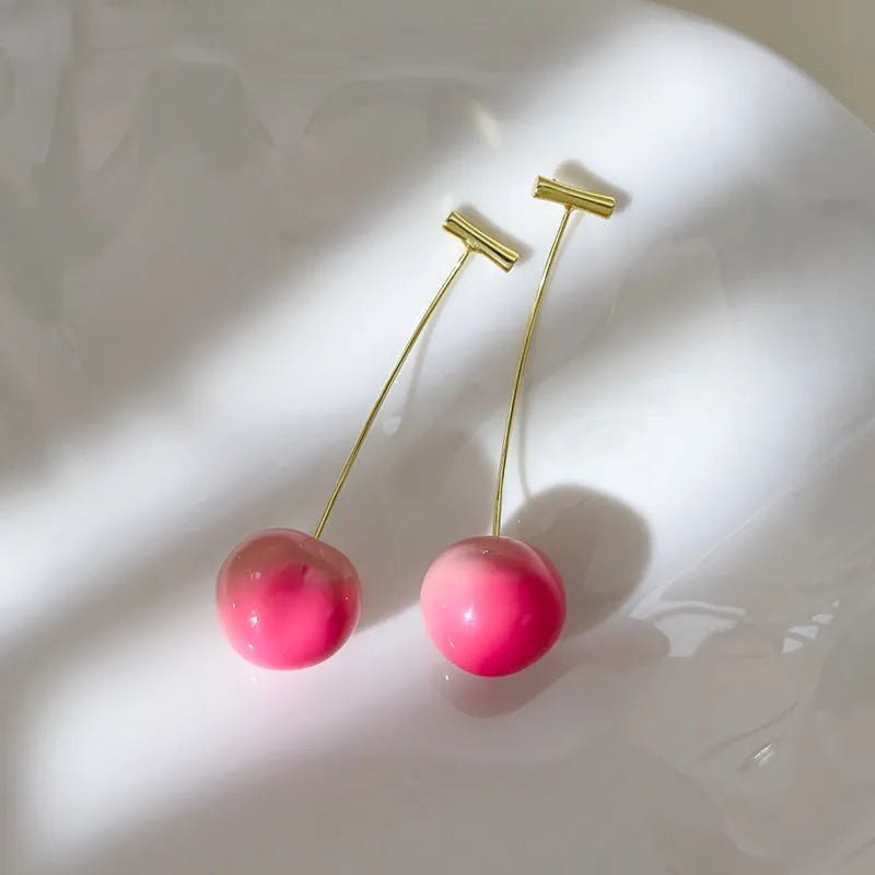 Acrylic peach fruit earrings with copper fittings in small and large size options