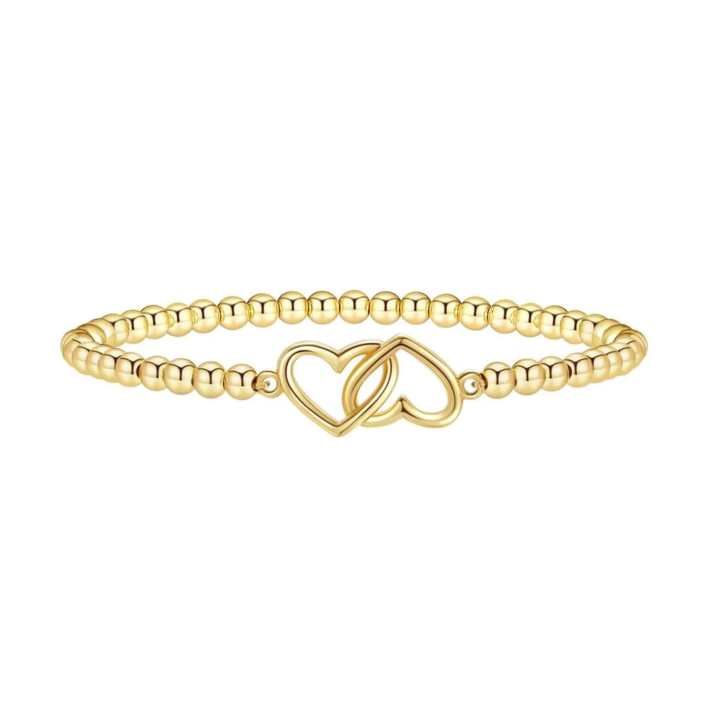Adjustable stainless steel beaded bracelet with geometric round design in six colour style options