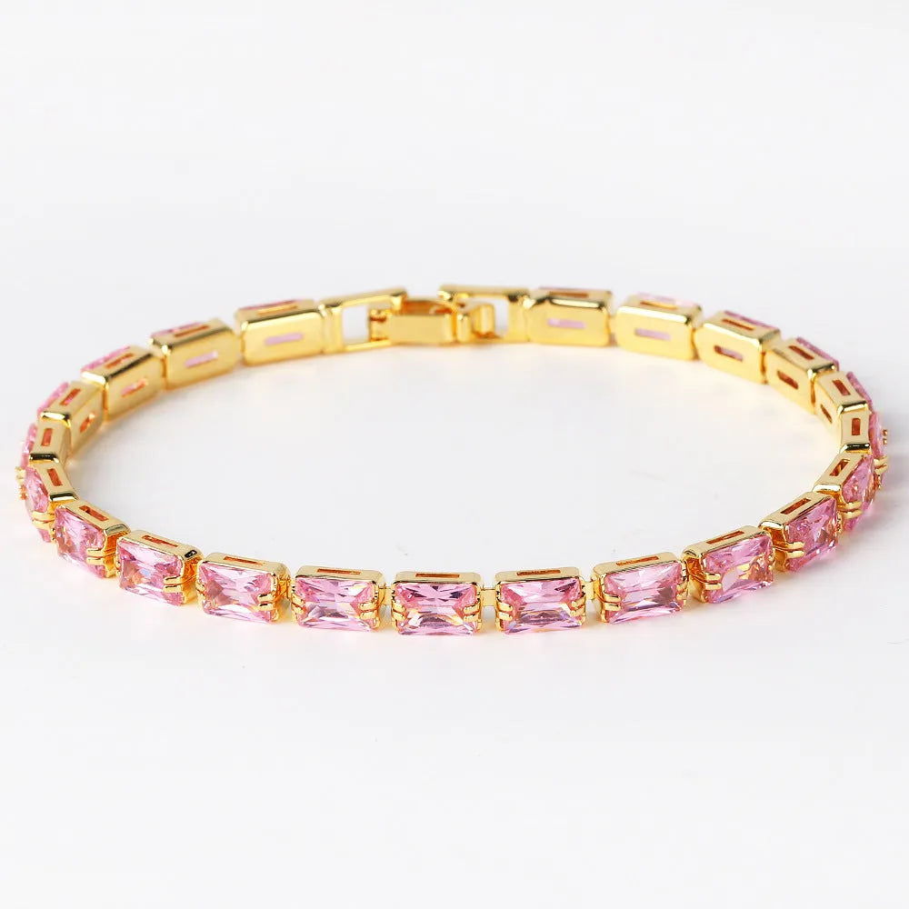 Women's fashion bracelet with electroplated golden finish and zircon decorative stones
