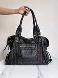 Women's retro motorcycle shoulder messenger bag in soft PU leather with woven design and internal organisation pockets