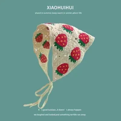 Women's cotton triangular headscarf with floral pattern in French retro style for autumn winter wear