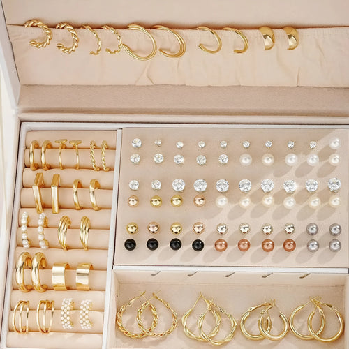 108-piece alloy geometric pearl earrings in gold and yellow colours without storage boxes
