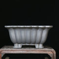 Purple sand ceramic square bonsai pot with classical design on desktop