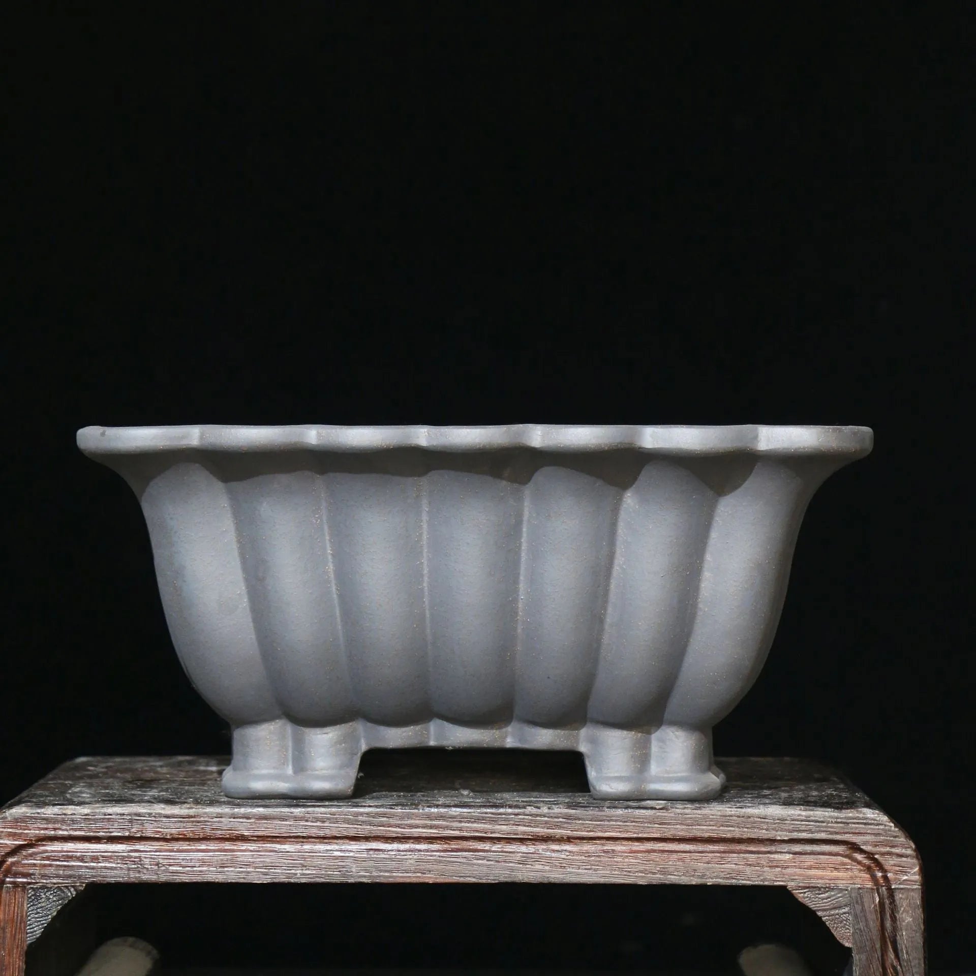 Purple sand ceramic square bonsai pot with classical design on desktop