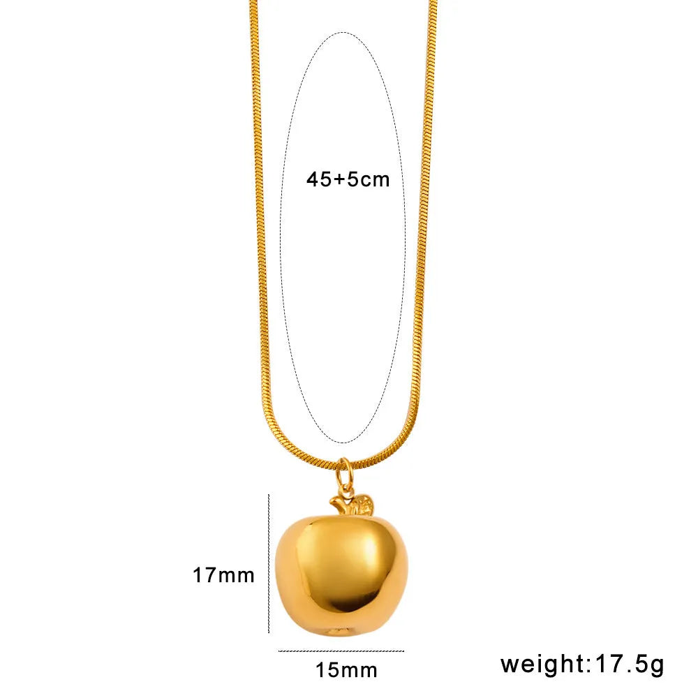 Stainless steel fruit necklace pendant with six design options including apple, grape, watermelon, pineapple, strawberry, and banana