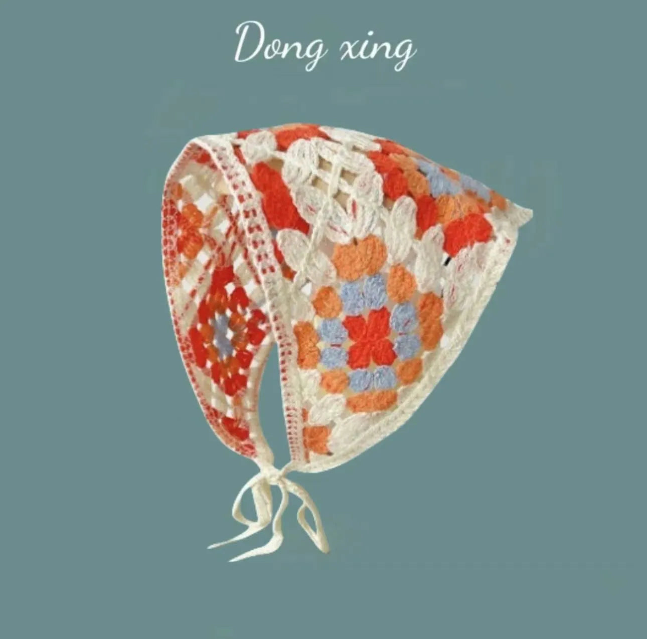 Women's cotton triangular headscarf with floral pattern in French retro style for autumn winter wear