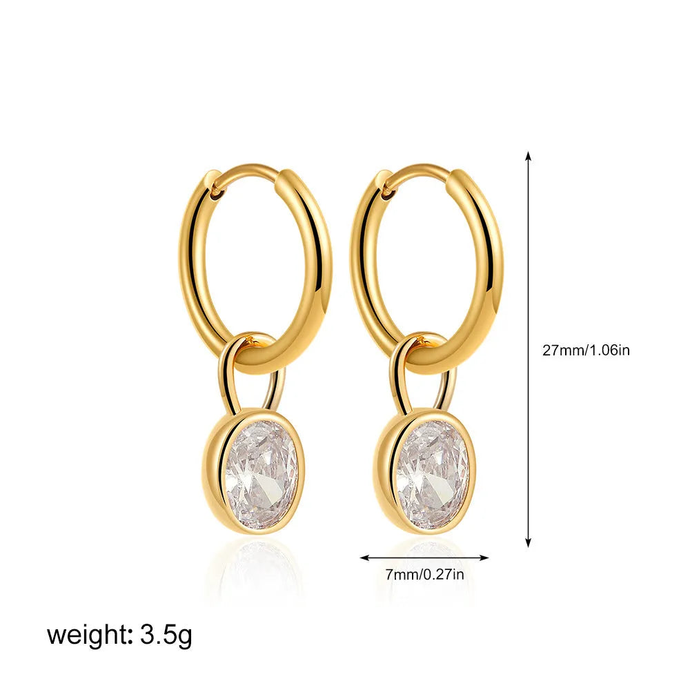 Women's copper drop earrings with oval zircon stone in six colour variations