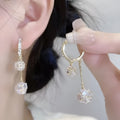 Women's confession balloon earrings with tassel and rhinestone ball pendants in silver colour