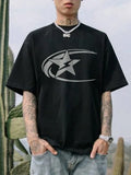 Men's pure cotton short sleeve T-shirt with Japanese retro style printing in solid colours