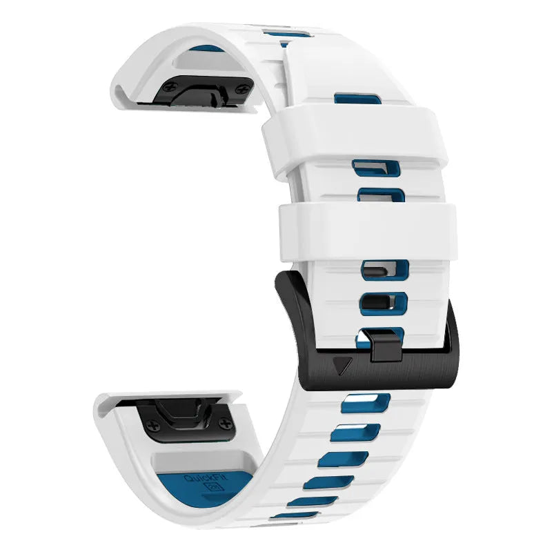 Fenix87pro6 two-colour quick release silicone watch strap in black and red on a grey background