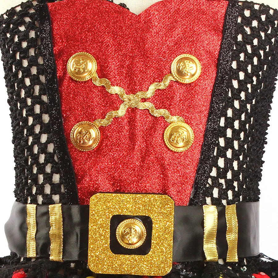 Girls Pirates of the Caribbean costume dress with sequins and gauze mesh detailing, sleeveless design