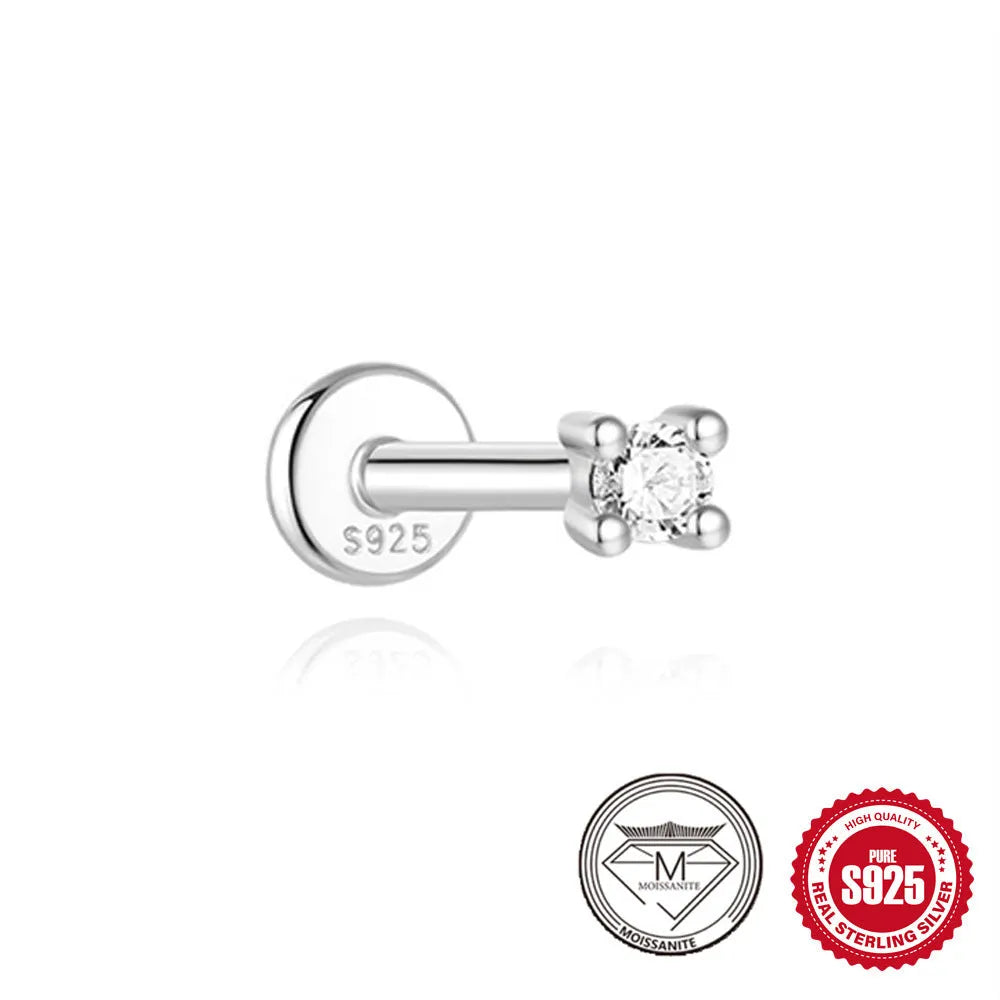 Sterling silver petal diamond stud earrings with geometric debris design and ear clip back