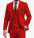 Men's slim fit three-piece suit in a choice of nine colours, shown on a hanger.