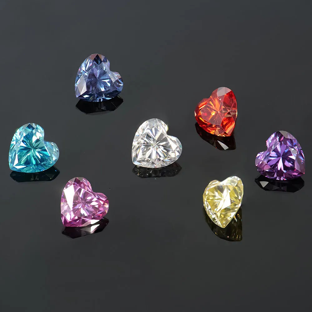 Lemon yellow moissanite heart-shaped stone in various sizes from 4mm to 11mm
