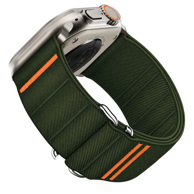 Elastic nylon Apple Watch band with stainless steel buckle in various colour options