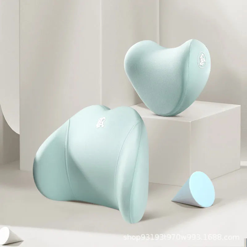 Memory foam car pillow set heart shape cotton cover black colour headrest and lumbar support pillow