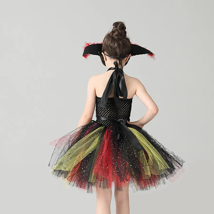 Girls Pirates of the Caribbean costume dress with sequins and gauze mesh detailing, sleeveless design