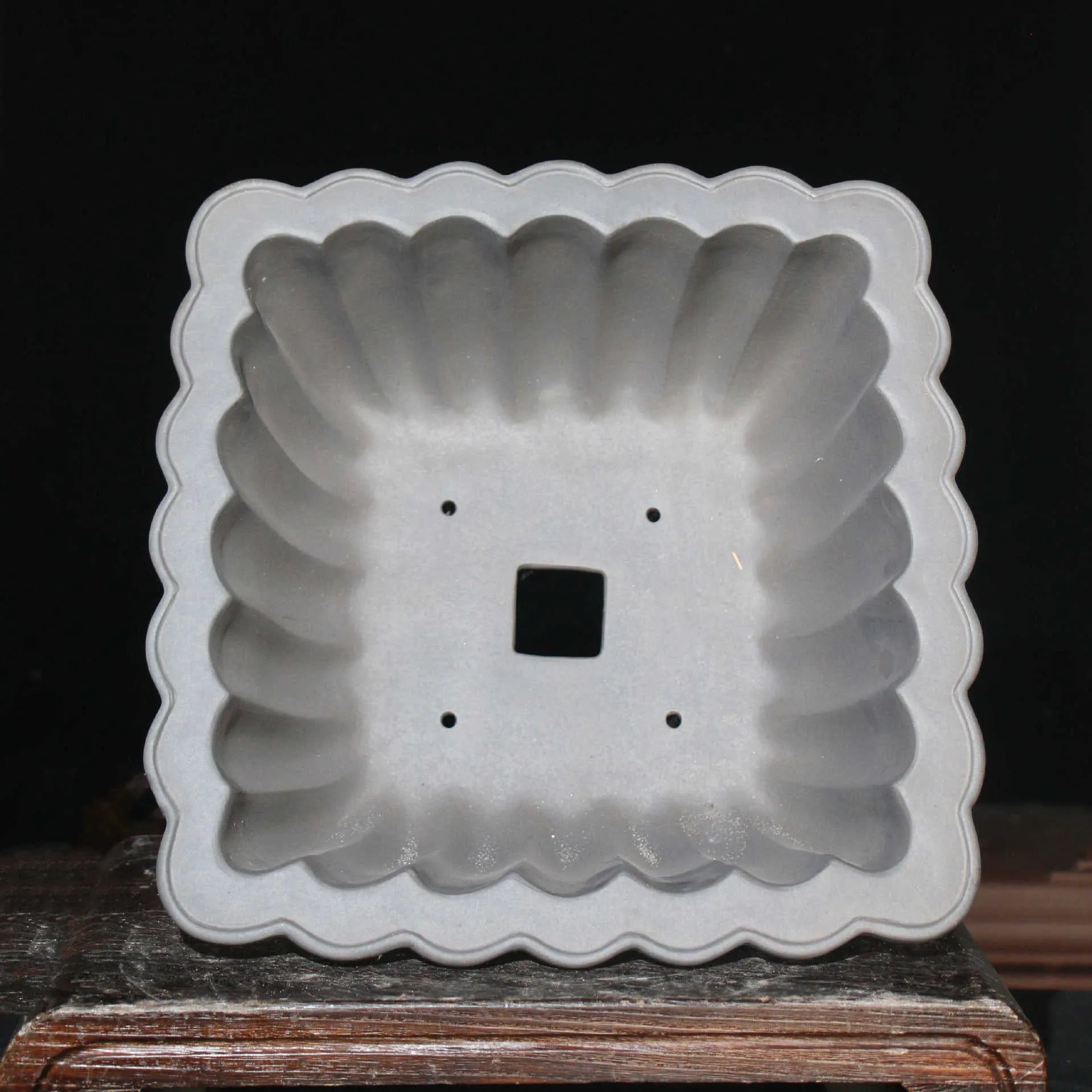 Purple sand ceramic square bonsai pot with classical design on desktop