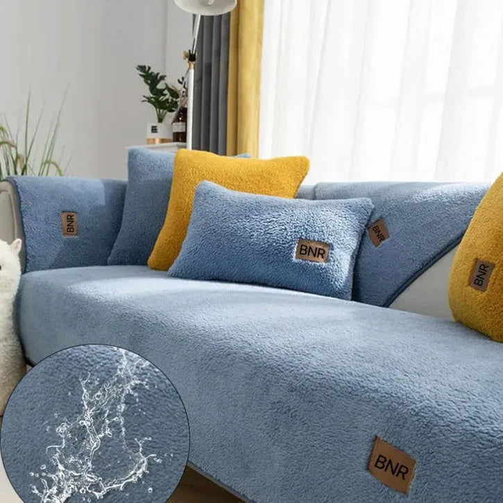 Lambswool machine washable sofa cover in solid colour with stain-resistant fabric