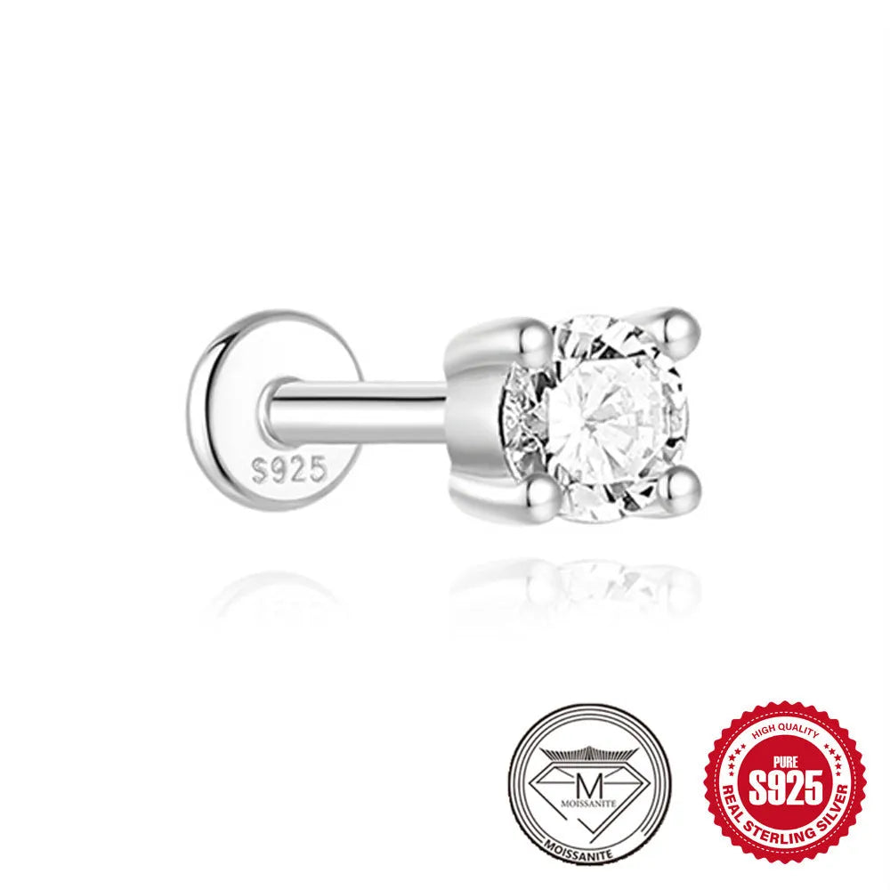Sterling silver petal diamond stud earrings with geometric debris design and ear clip back