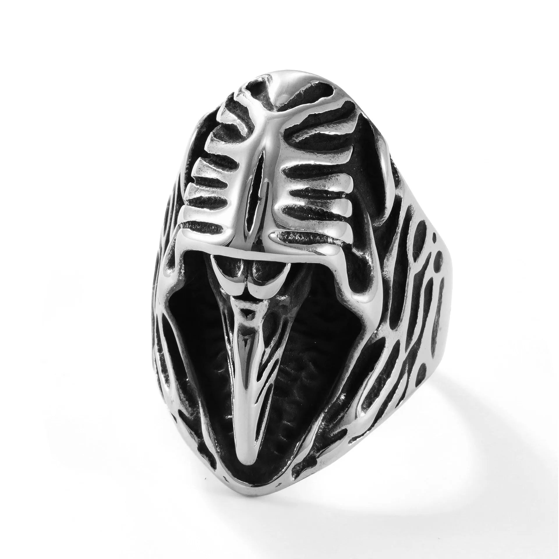 Titanium steel geometric crow ring with retro punk design in MR166 colour