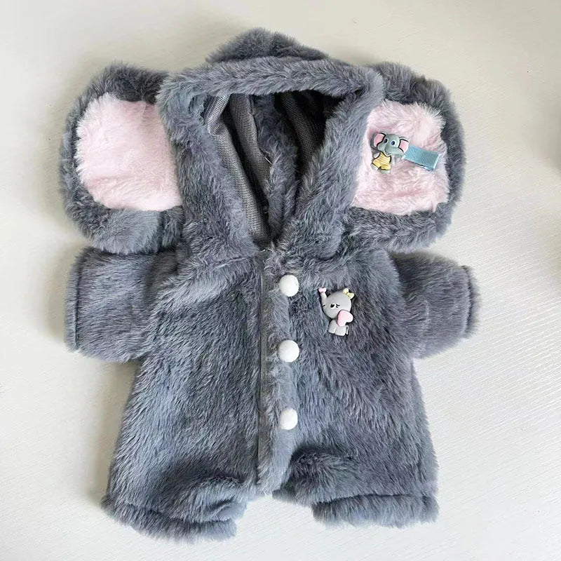 Grey elephant jumpsuit plush outfit for 30cm Lina bear doll