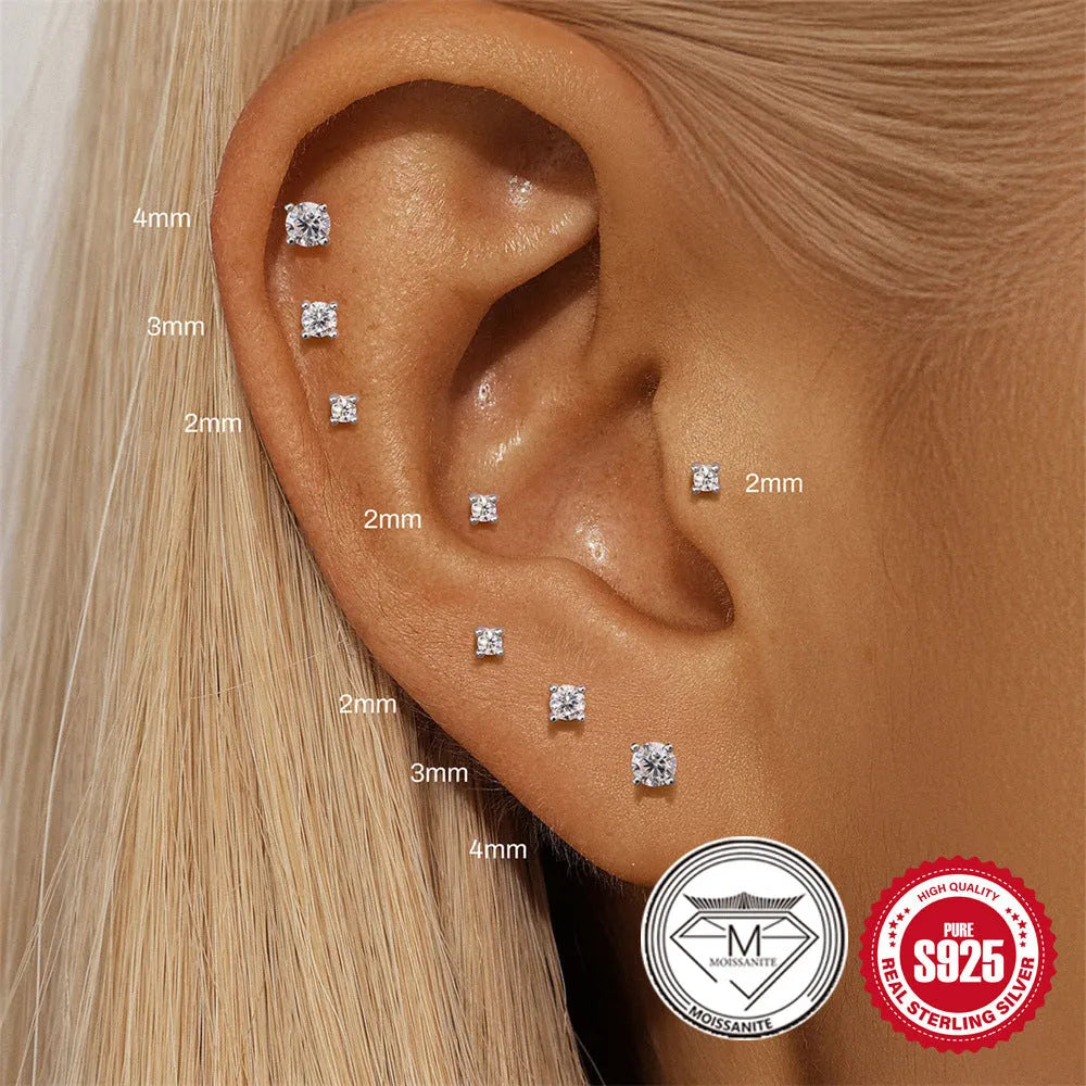 Sterling silver petal diamond stud earrings with geometric debris design and ear clip back