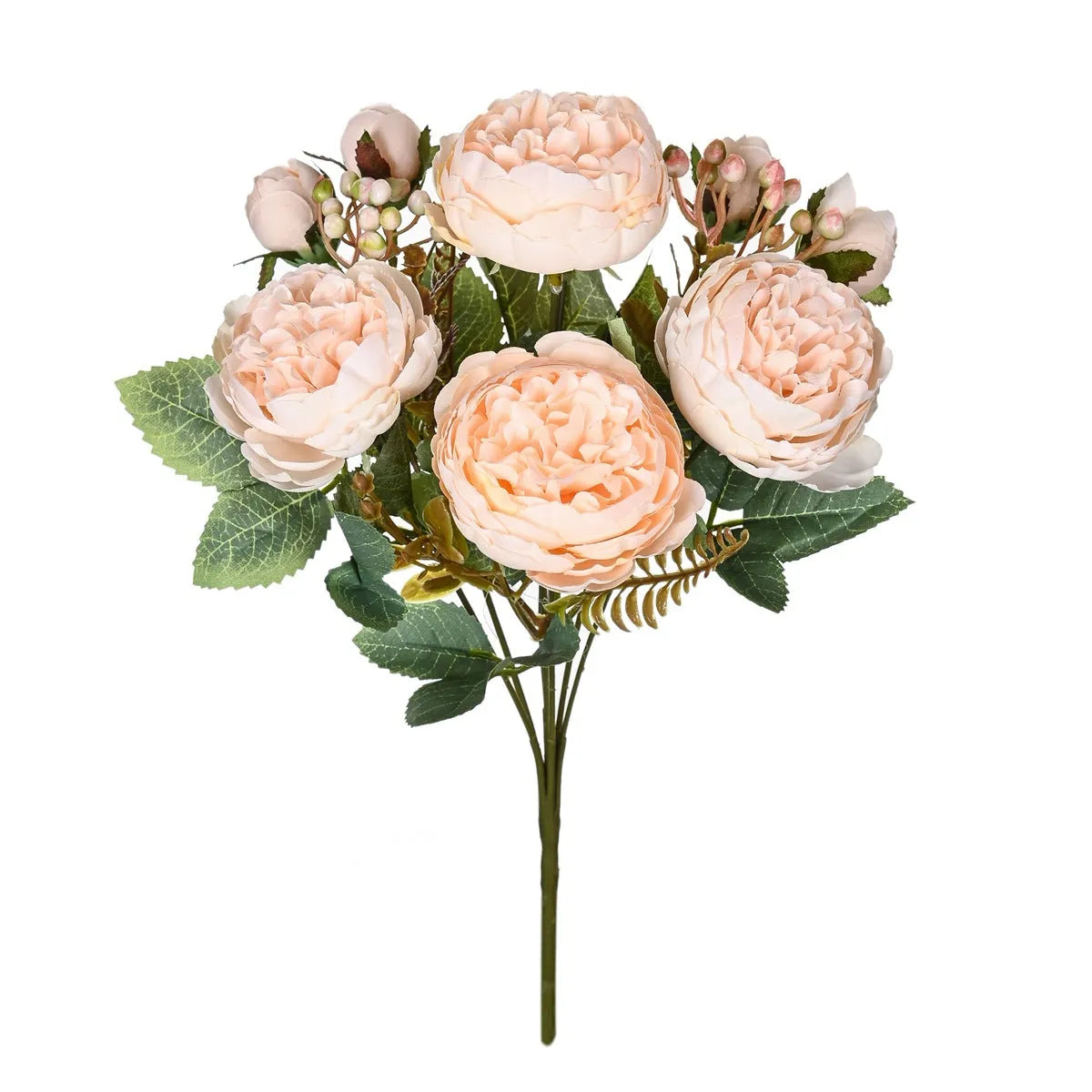 Artificial silk peony flower bouquet in champagne and sand red colours for home decor.