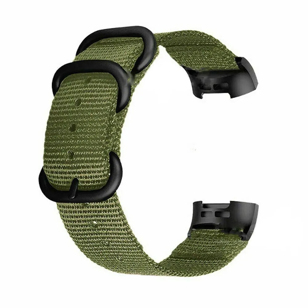 Nylon three-ring buckle replacement strap for Fitbit Charge fitness tracker in Army Green