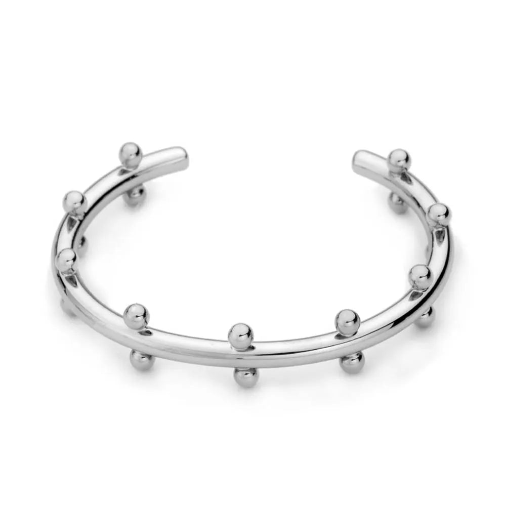C-shaped textured rivet bean bead charm bracelet in gold, steel, or two-tone finish on an alloy chain.