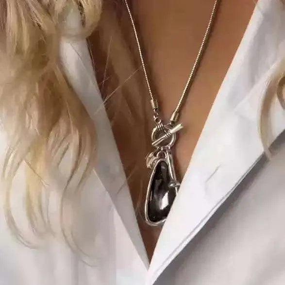 Geometric pendant sweater chain necklace with snake bone chain in water drop colours