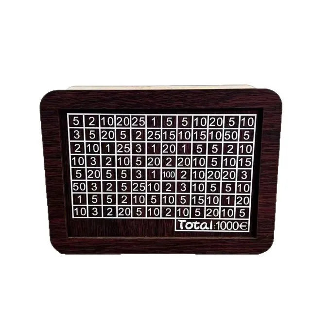 Wooden digital coin bank with a retro design and selectable currency library options including 1000 yuan and cat designs.