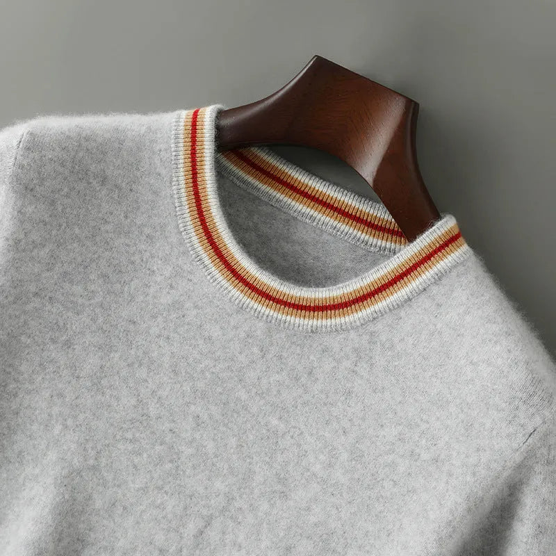 Men's short sleeve pure wool sweater in grey with round neck pullover design
