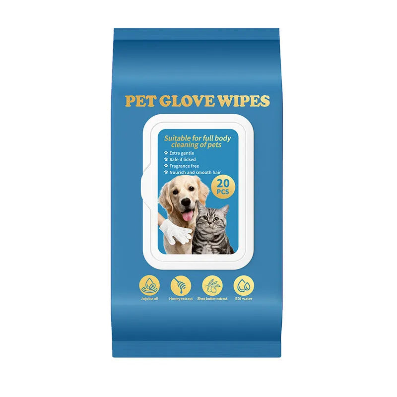 Pack of disposable wash-free gloves for pet bathing and household cleaning tasks.