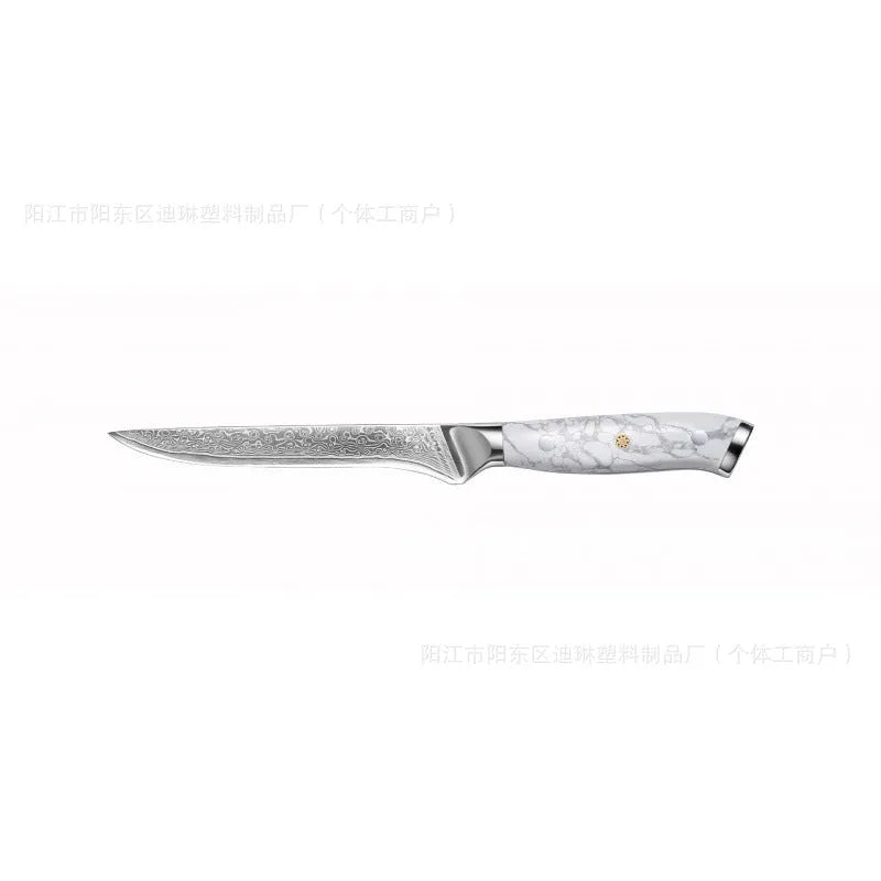 Damascus pattern VG10 steel combined chef's knife with 21cm blade on wooden surface