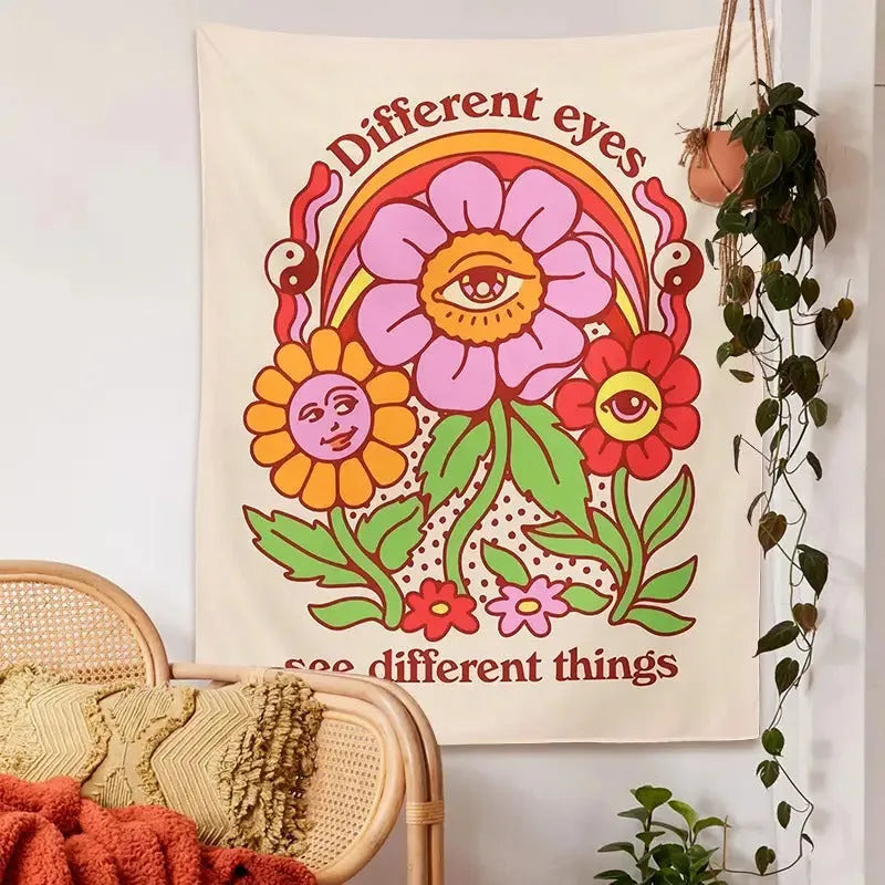 Bohemian floral pattern woven polyester tapestry rectangle wall hanging with Nordic style