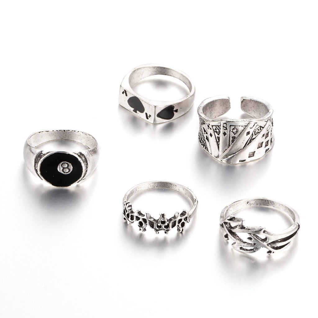 Black adjustable ring with retro spade card design for women