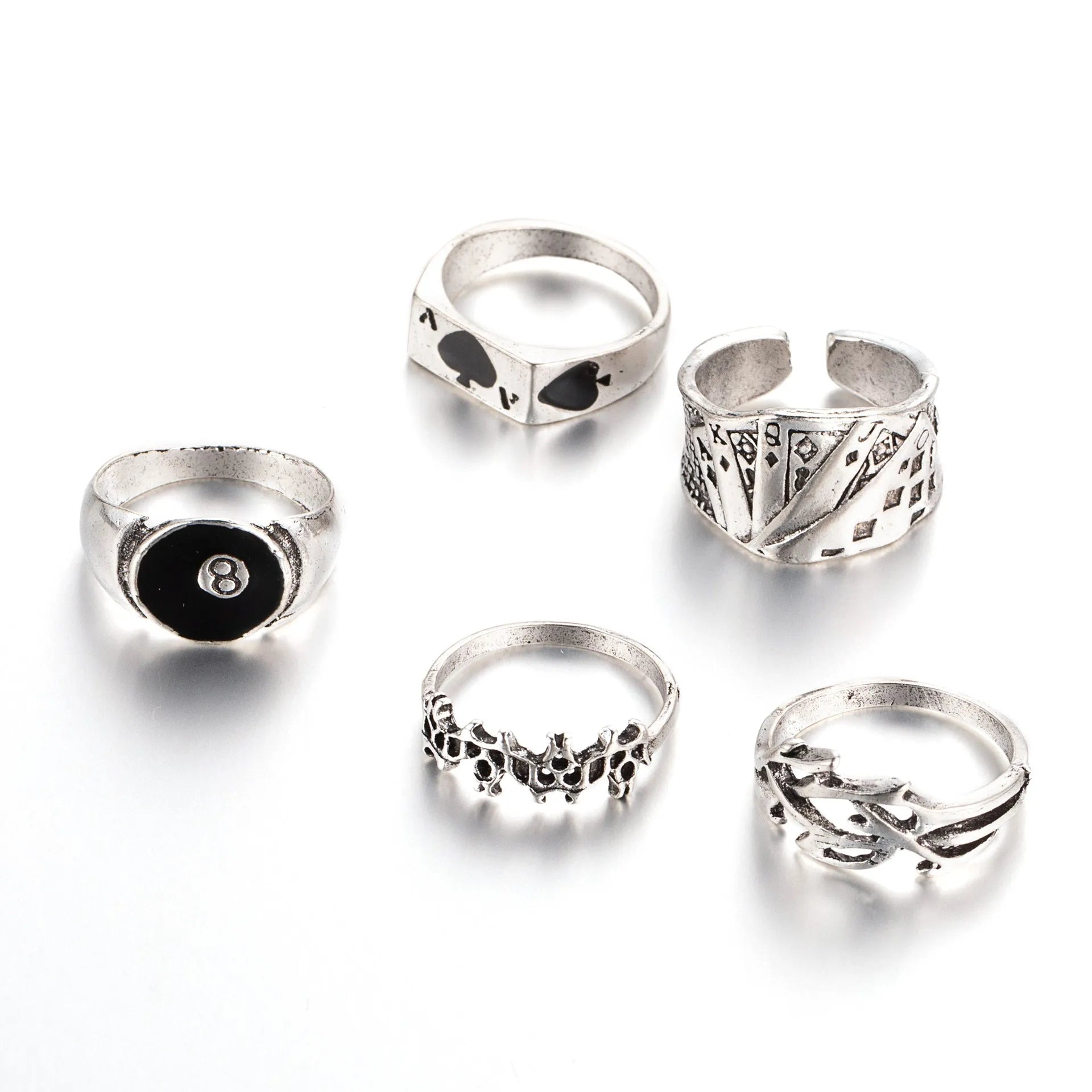 Black adjustable ring with retro spade card design for women