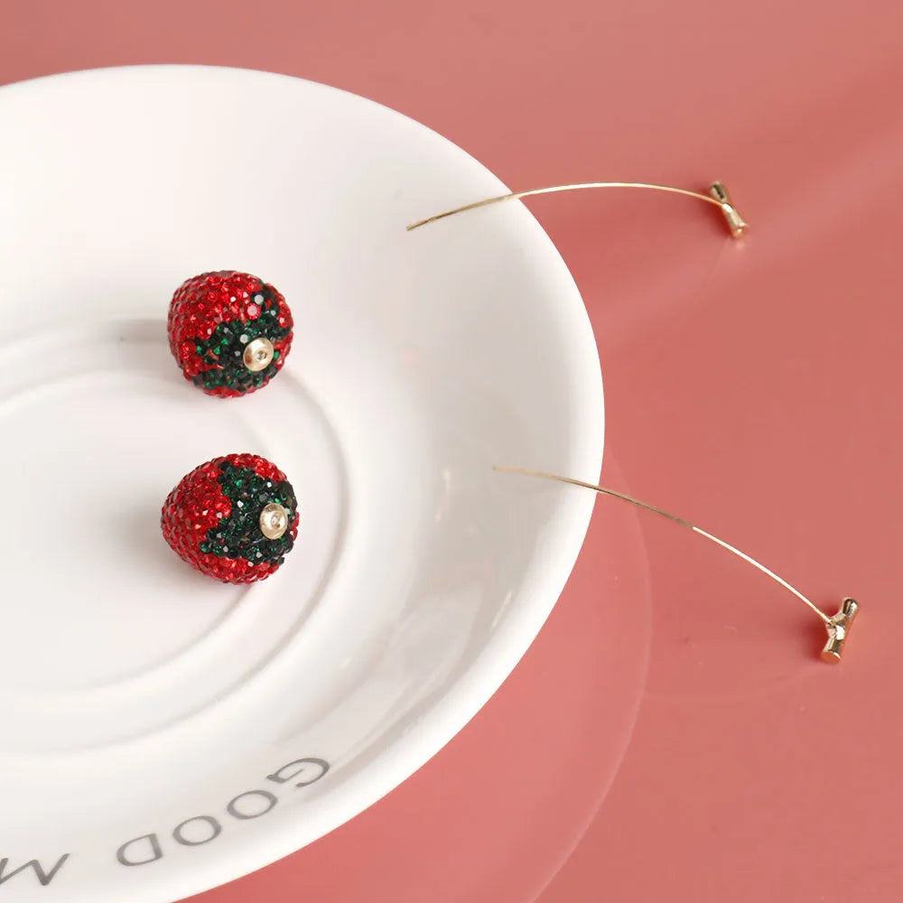 Geometric strawberry earrings with spot drill pattern in multiple colours