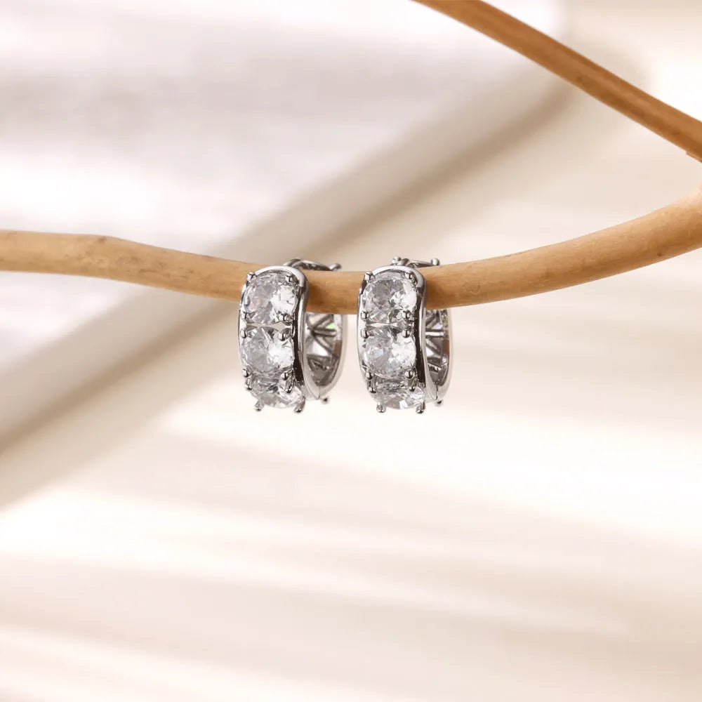 Women's stainless steel U-shaped ear clip earrings with inlaid zircon decorative elements