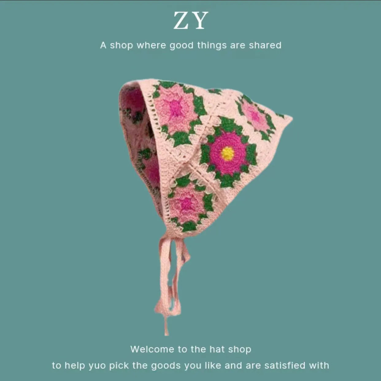 Women's cotton triangular headscarf with floral pattern in French retro style for autumn winter wear