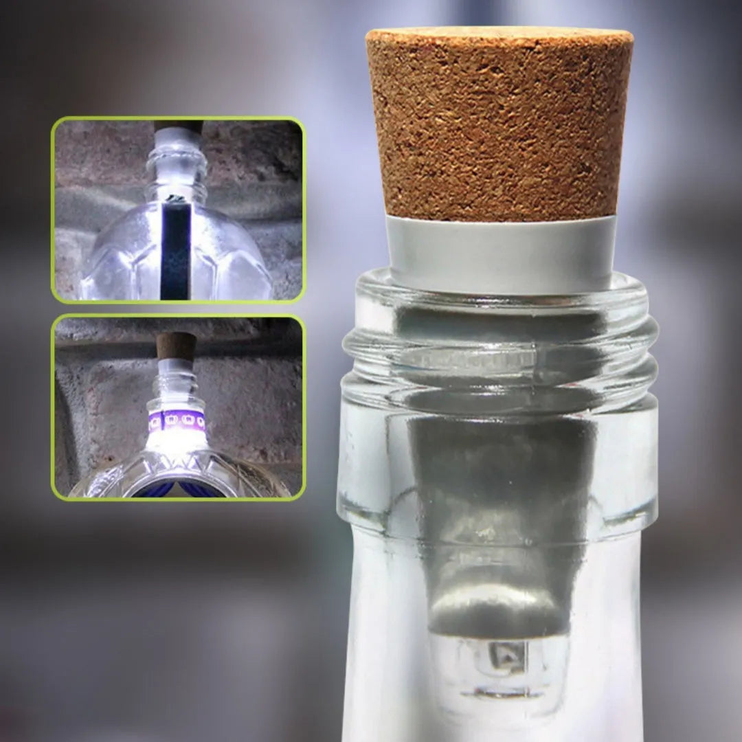 LED rechargeable bottle cap light with 15 white LED beads on plastic cork