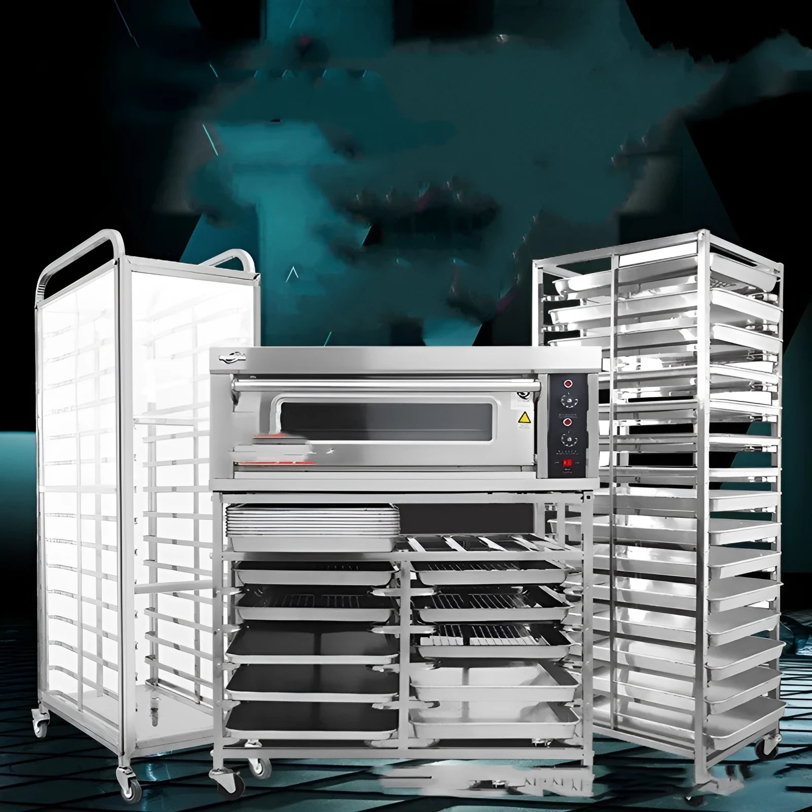 Six-layer stainless steel baking tray rack with locking mechanism, frame size 40x60cm.