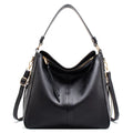 Large capacity PU hobo bag for women with zip closure, internal pockets, and soft handles in solid colour