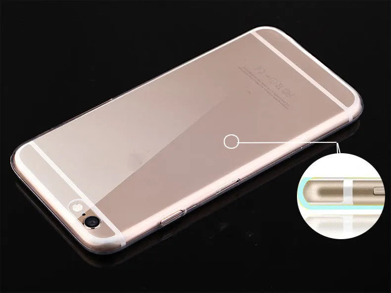 Transparent TPU phone case for iPhone showing clear back and side cutouts
