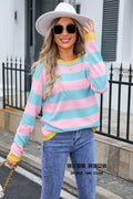 Women's loose fit long sleeve acrylic sweater in blue, round neck