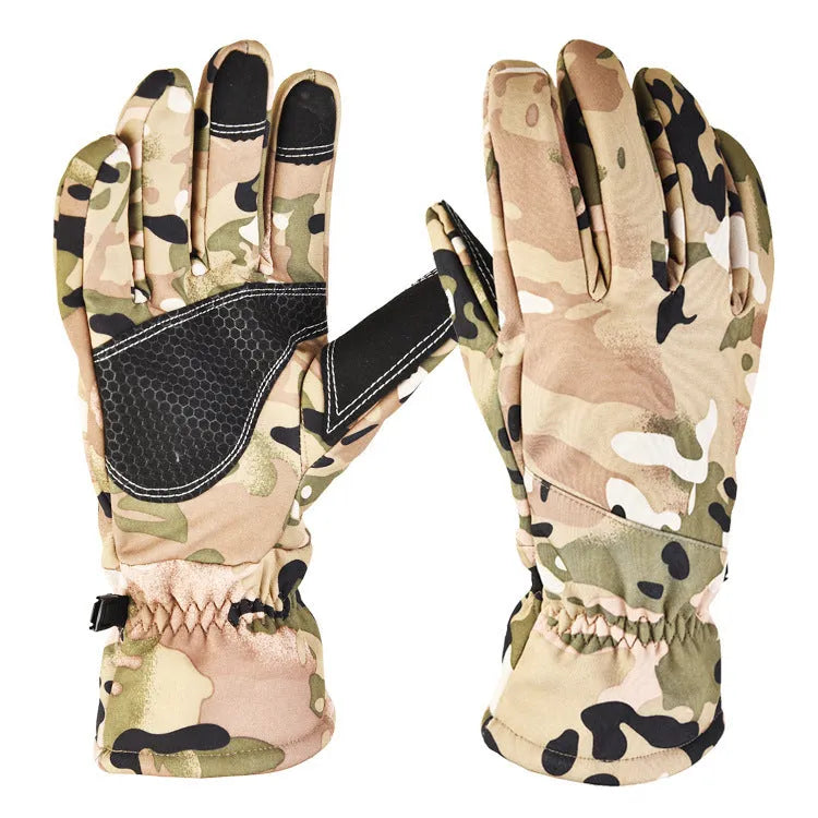 Tactical camouflage ski gloves with anti-slip grip and touch screen fingertips