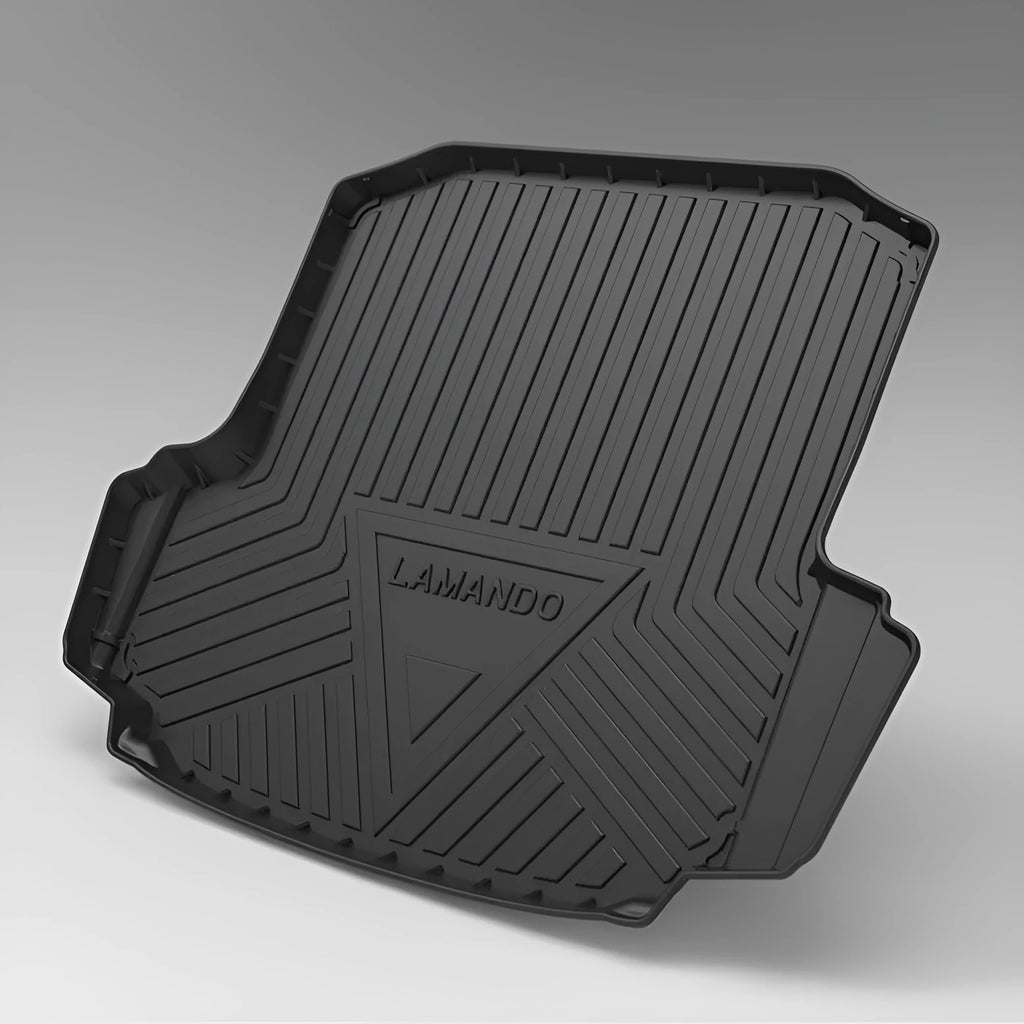 Black TPE car trunk pad with a carbon fibre pattern, designed for special car model tailboxes.